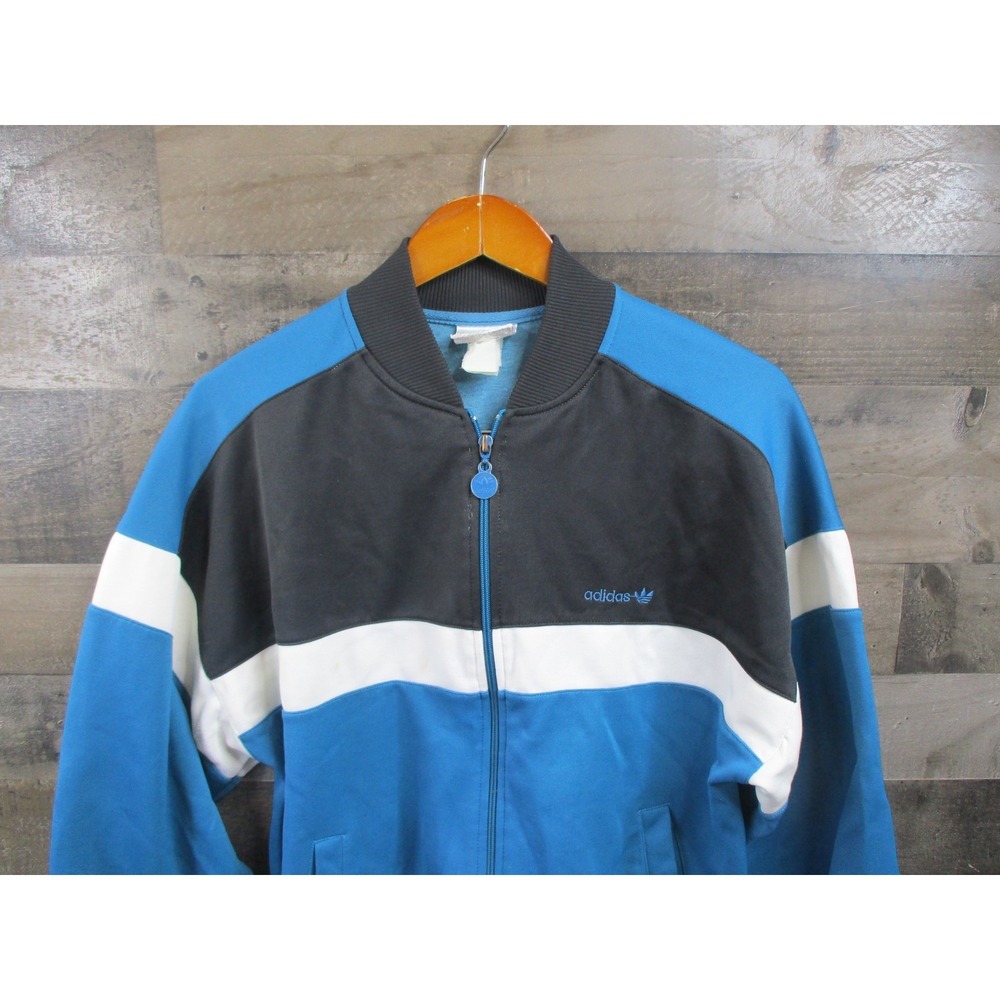 Adidas Jacket Mens Large Blue Vintage Trefoil Bomber Full Zip 90s Track Jacket